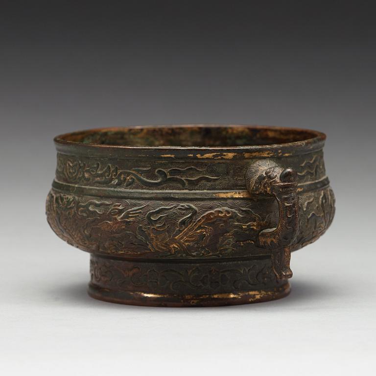 A gilt copper alloy censer, 17/18th Century.