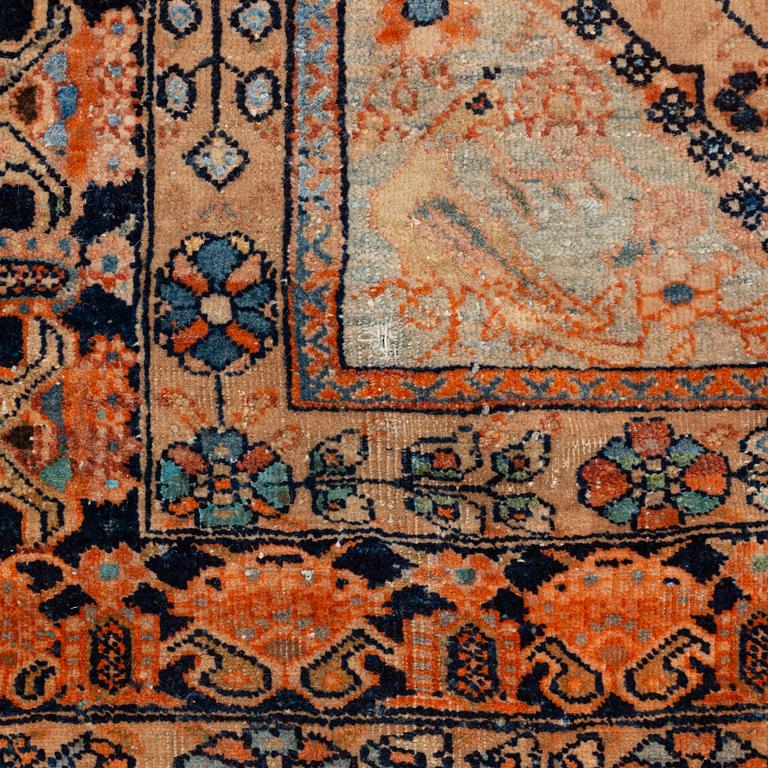 An antique part silk Kashan Motacham, ca 200 x 95,5-108 cm.