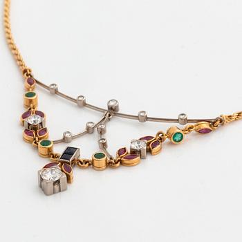 diamond, rubies, and emerald and sapphire necklace.