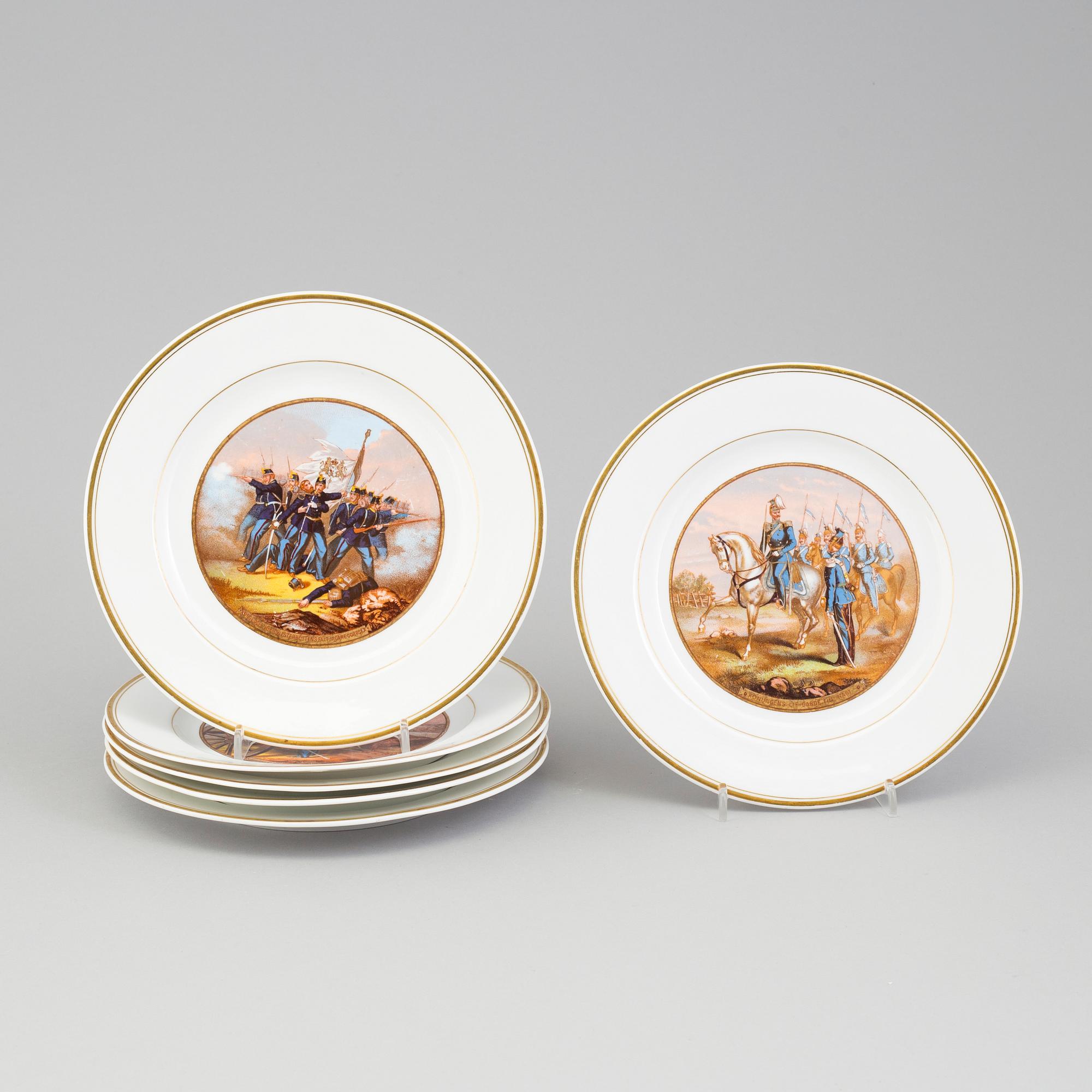 Six swedish porcelain plates, by Gustavsberg, early 20th century.