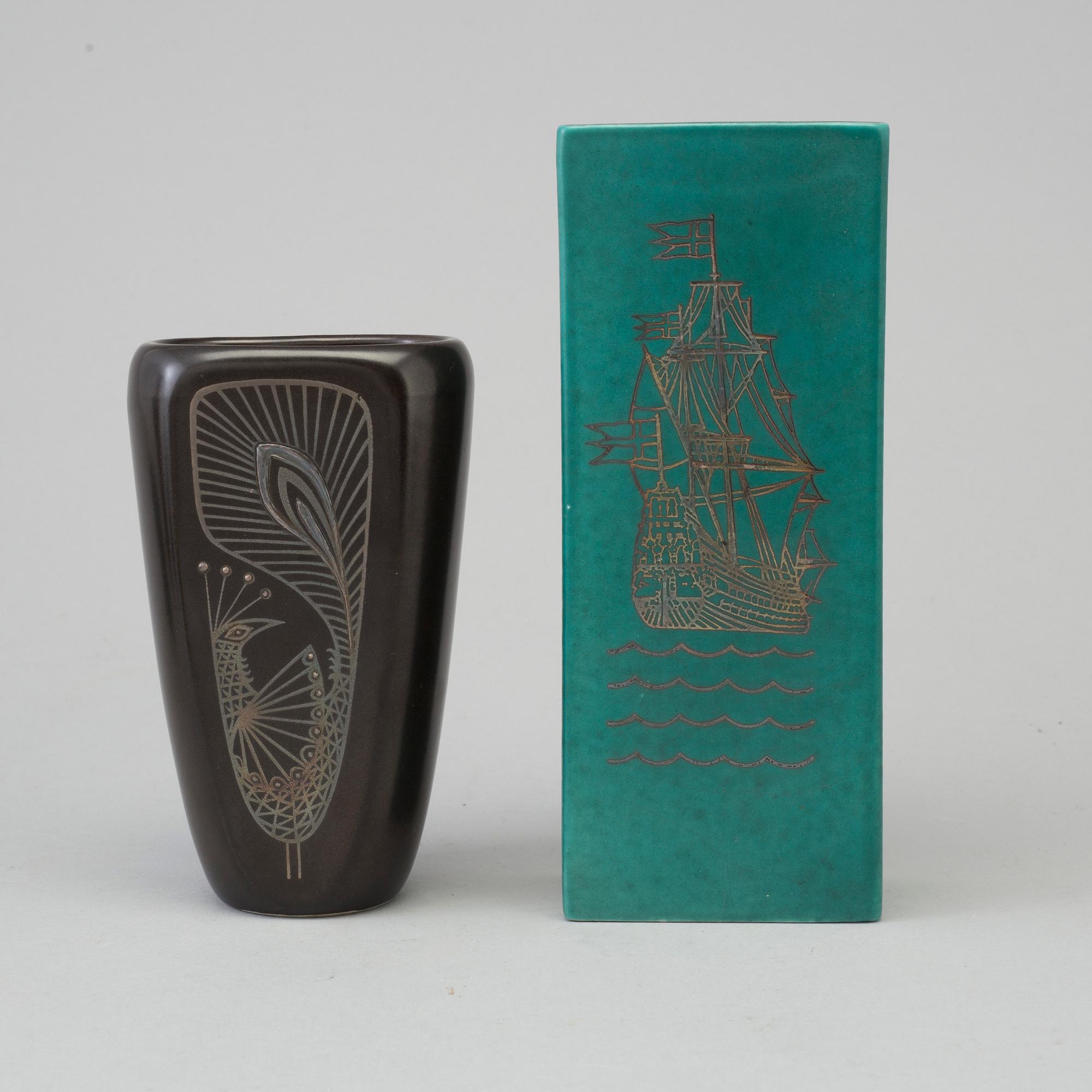 five 'Argenta' stoneware vases from Gustavsberg, one Gunnar Nylund vas and a vase.
