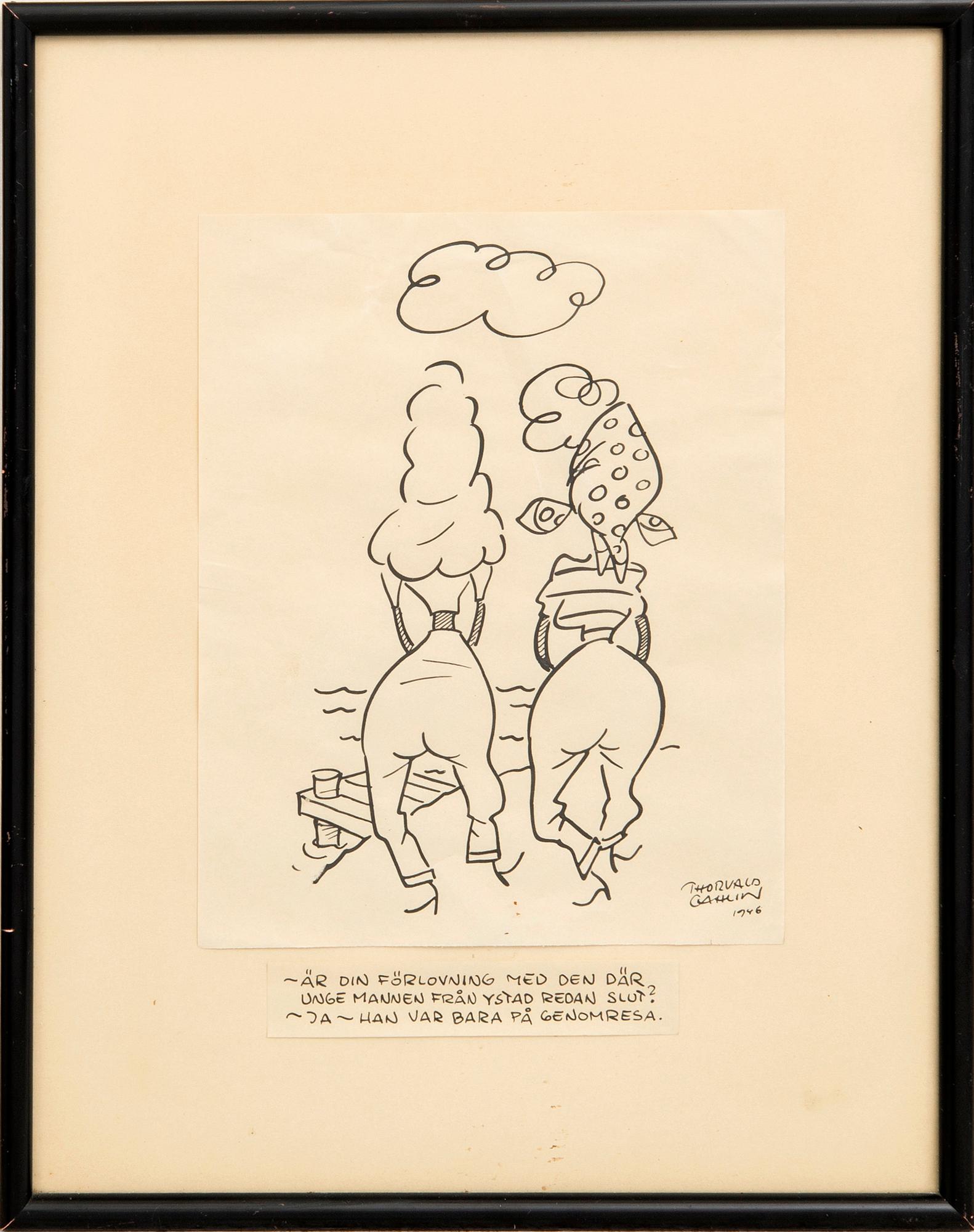 Torvald Gahlin, ink drawing signed and dated 1946.