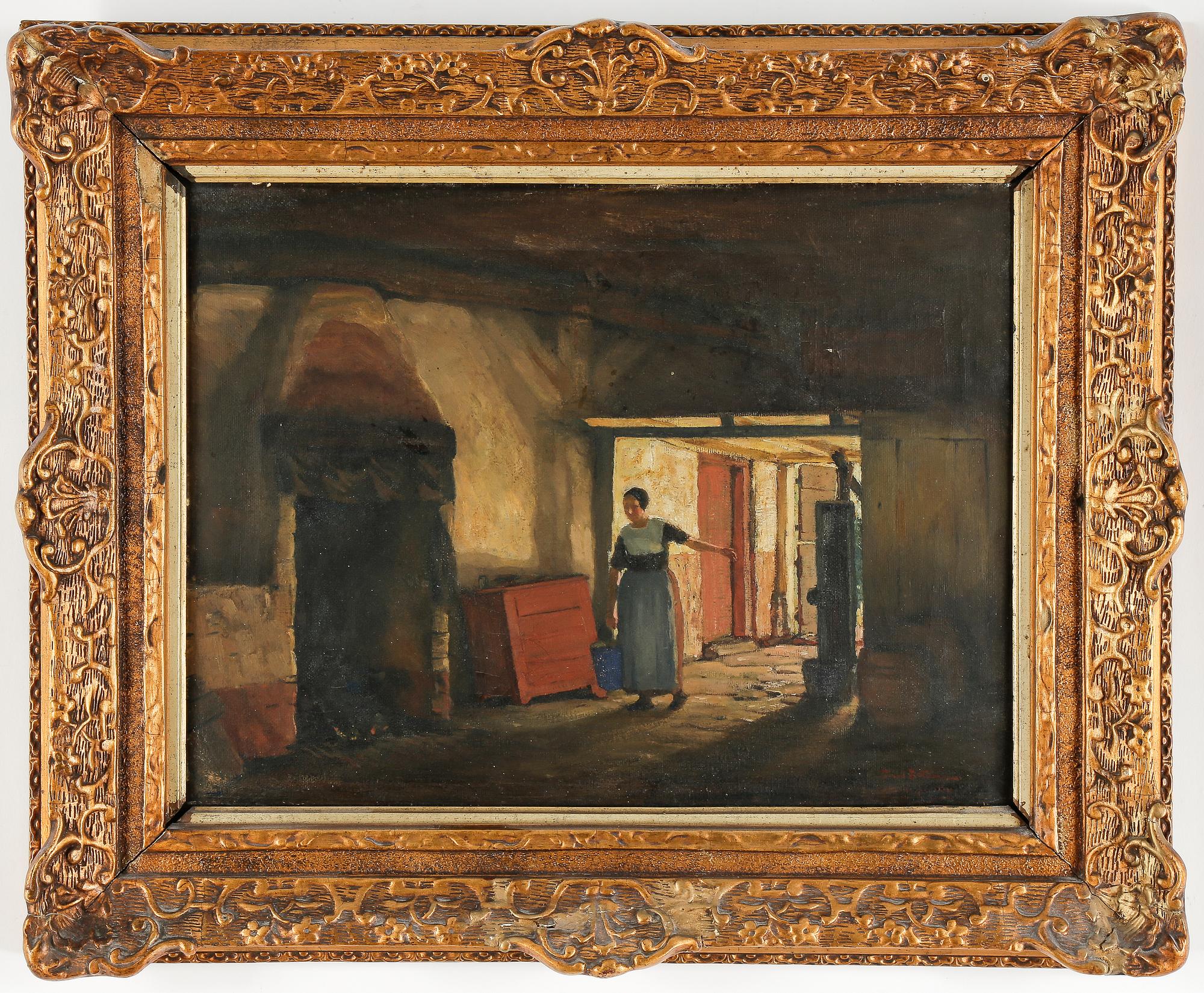 OKÄND KONSTNÄR, olja på duk, otydligt signerad, omkring 1900.