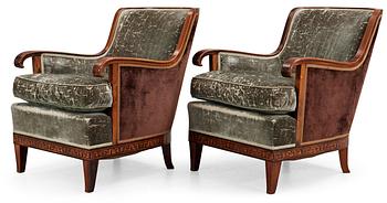 531. A pair of Swedish armchairs with stylized inlays, 1920-30's.