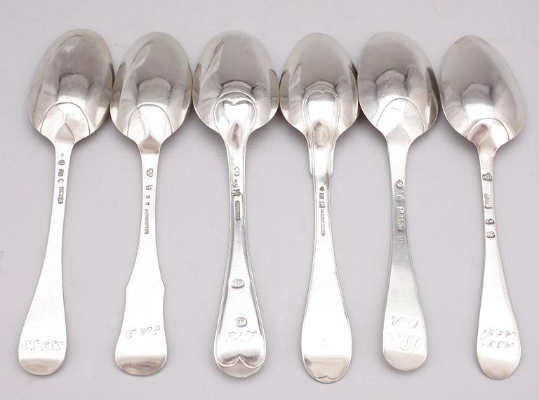 MATSKEDAR, 6 st, silver, bl a Berndt Halck, Halmstad, 1761, 1700-tal och sent 1800-tal. Totalvikt ca 350 gram.