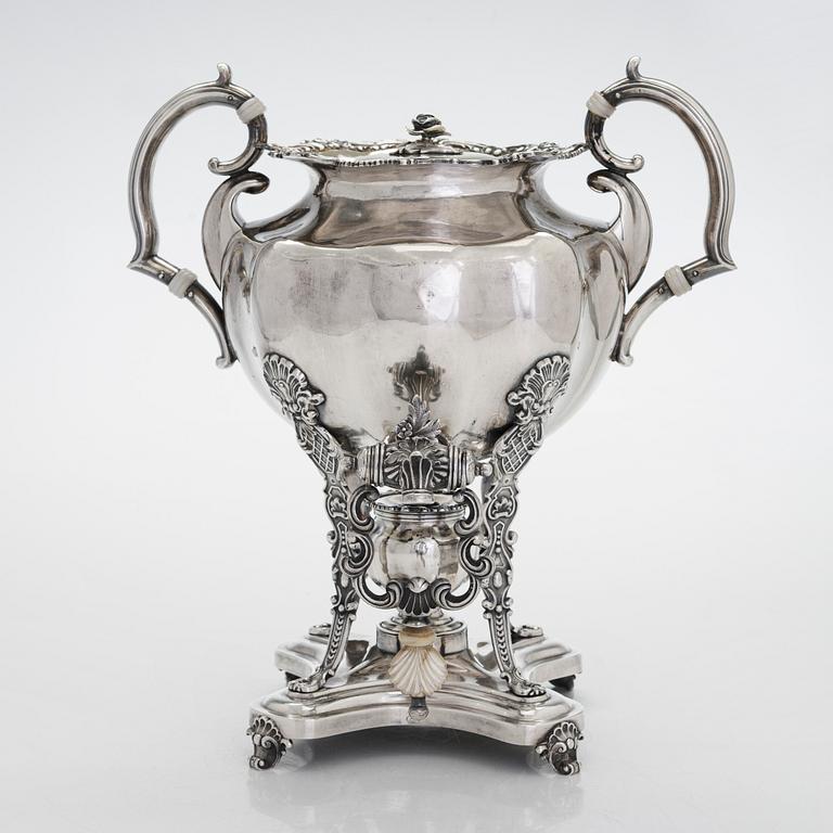 A mid-19th-century silver heated beverage dispenser, maker's mark of Adolf Sper, Saint Petersburg, 1843.