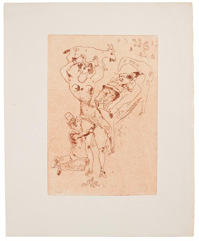 Marc Chagall, MARC CHAGALL, Etching and drypoint printed in sanguine, signed in the plate, motif from 1925, printed in 1926.