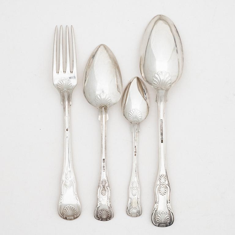A set of Swedish silver cutlery, some with marks of JE Bäckström, Söderhamn 1872.
