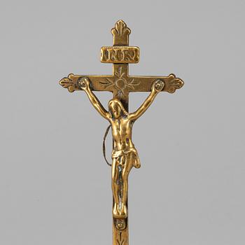 An 18th century brass crucifix.