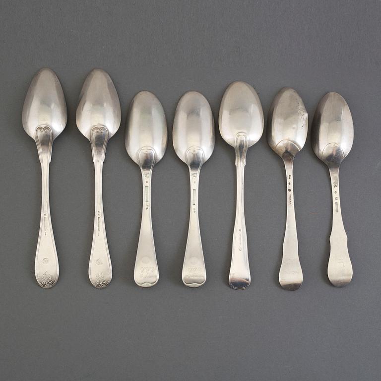 7 silver spoons, different manufacturers, 18/19th cenutry.