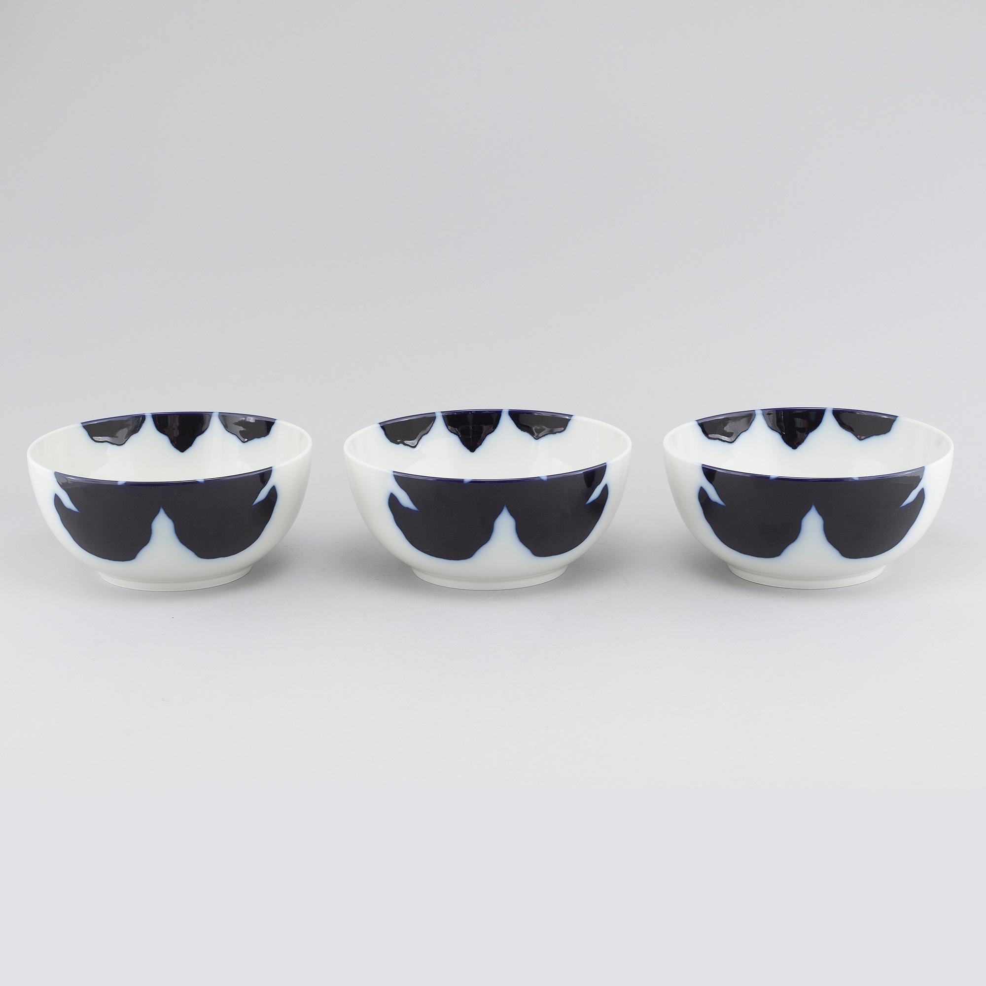 LIN UTZON, 3 skålar, porslin, Royal Copenhagen, 1980-tal.