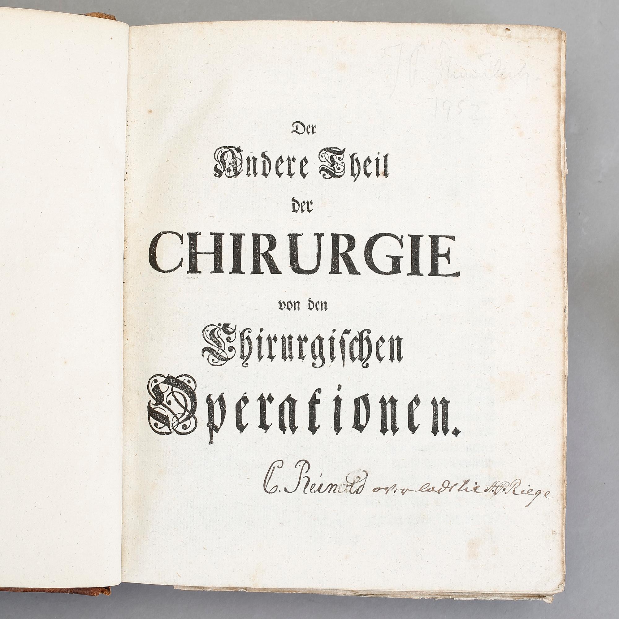 LORENZ HEISTER, 2 vol, Chirurgie in welcher alles was zur sund arznen.., Nürnberg 1752.