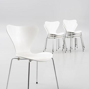 Arne Jacobsen, eight "Seven" chairs, Fritz Hansen, Denmark, 2015.
