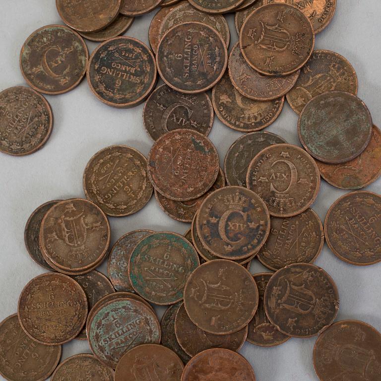 PARTI KOPPARMYNT, Sverige, 1800-tal. Total vikt ca 710 g.