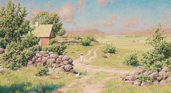 82. Johan Krouthén, A young girl in summer landscape.