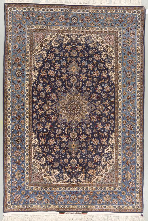 A old part silk Esfahan rug, signed Ghafarian, around 222 x 150 cm.