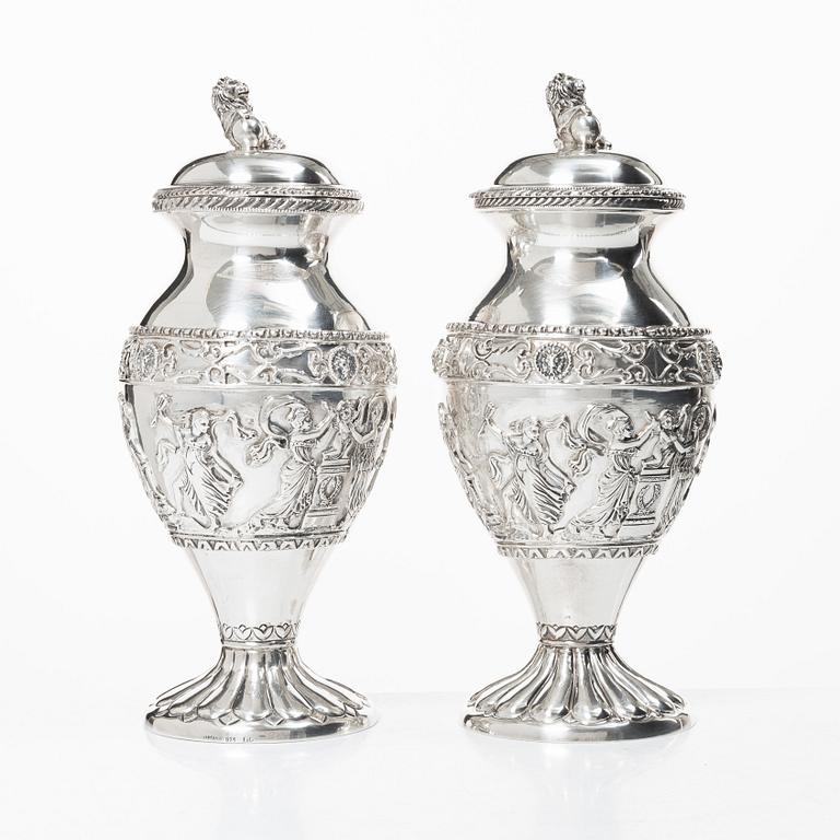 Lale Silverware & Co Ltd, a pair sterling silver lidded urns, Istanbul, Turkey 20th century.