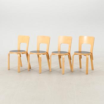 Alvar Aalto, four chairs model number 66, Finland, late 20th century.