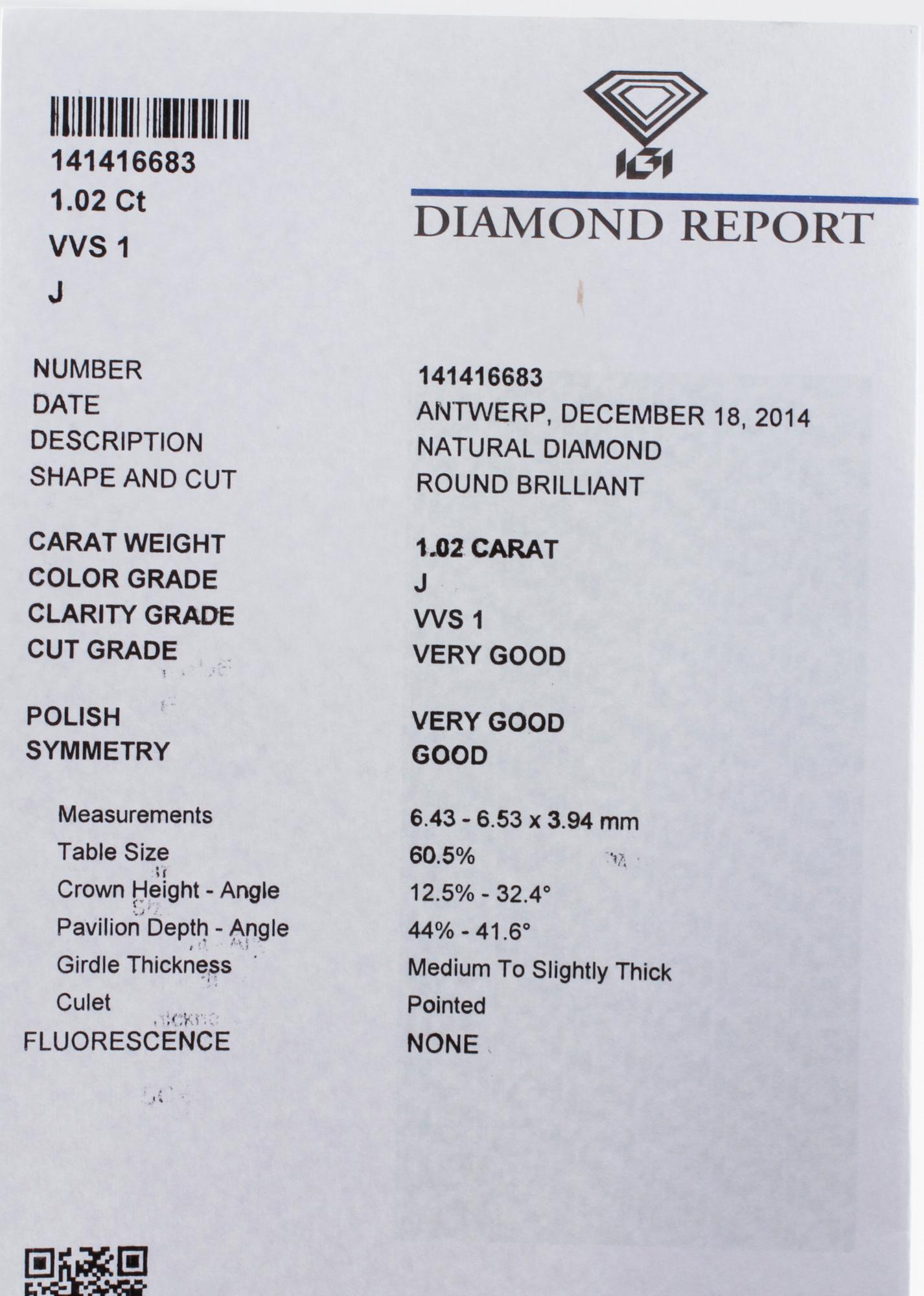 HÄNGE, 18K vitguld med briljantslipad diamant 1.02 ct. Vikt 2,9 gram.