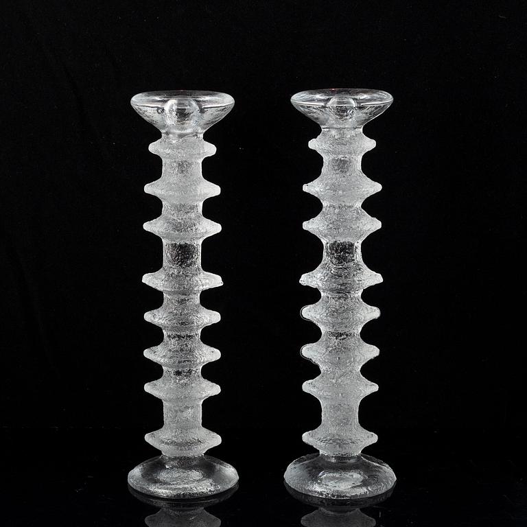 Timo Sarpaneva, a set of five glass candle sticks, 'Festivo', Iittala, Finland. Designed 1966.