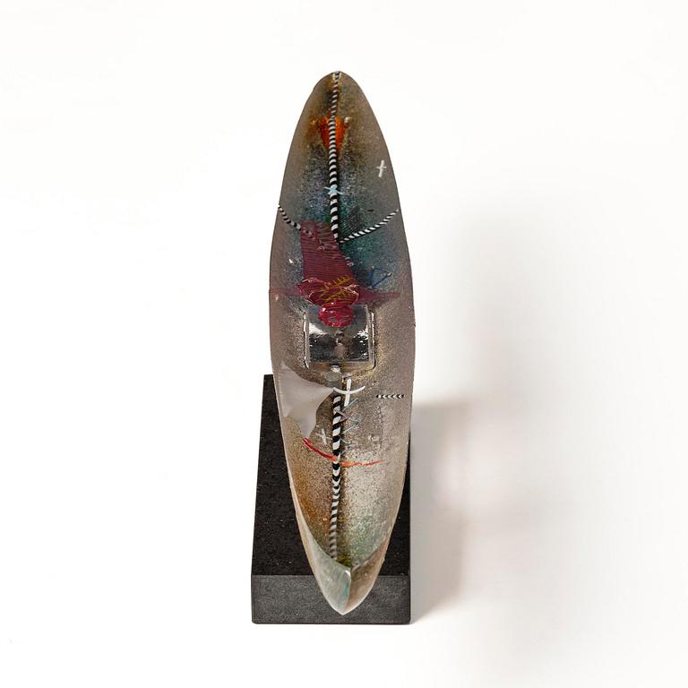 Bertil Vallien, skulptur, båt, sandgjutet glas, Kosta Boda 1992.