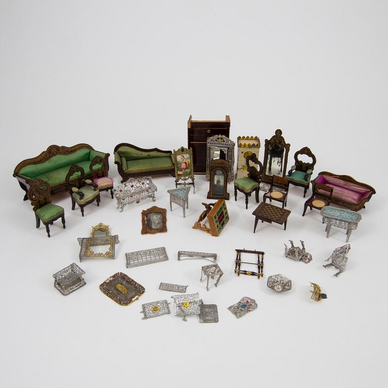 A lot of 26 doll house furniture Germany 19th century.