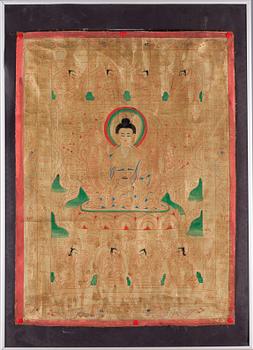 THANGKA, handmålad textil, Tibet, 1950-tal.