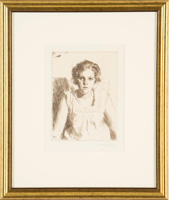 ANDERS ZORN, etching, "Frida", signed Zorn with pencil, executed in 1914.