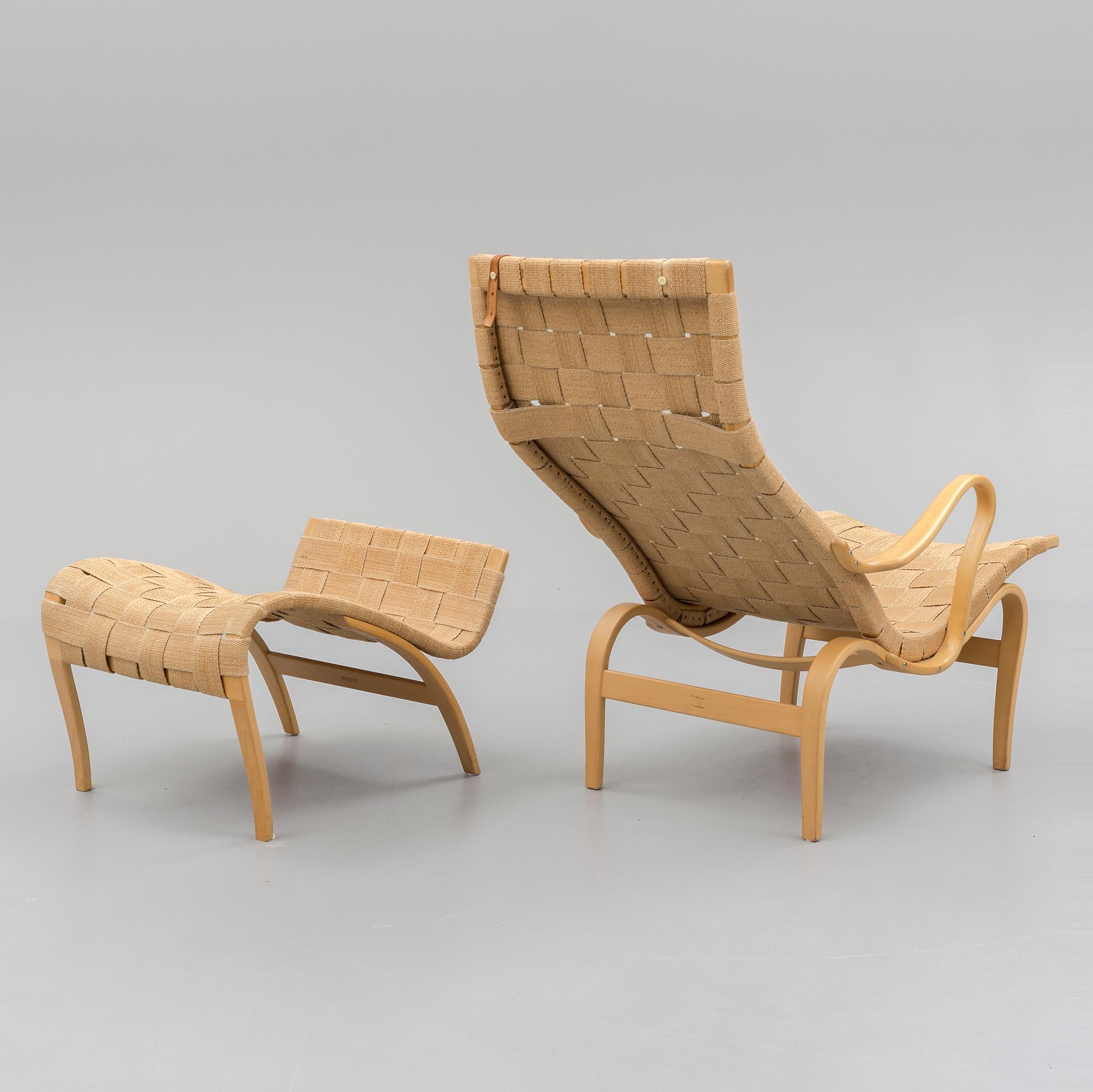 A 'Pernilla' easy chair and foot stool, Bruno Mathsson,  1967.