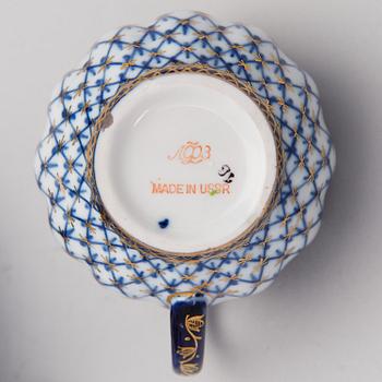 A "Cobolt net" porcelain tableware set, consisting of 45 pieces, Lomonosov, late 20th century.