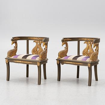 A pair of Empire-style armchairs with an end table, second half of the 20th century.