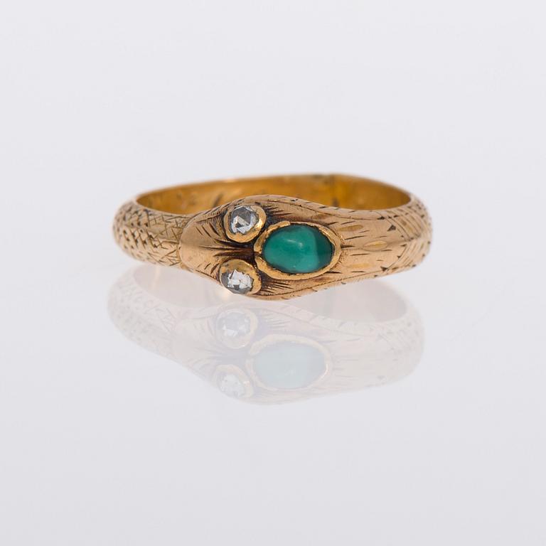 RING, Roland Mellin, Helsingfors. 18K guld, turkos, rosenslipade diamanter.