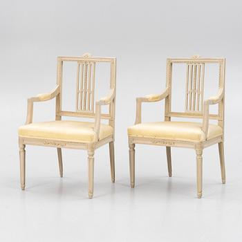 A pair of Gustavian armchairs, Lindome, 19th Century.