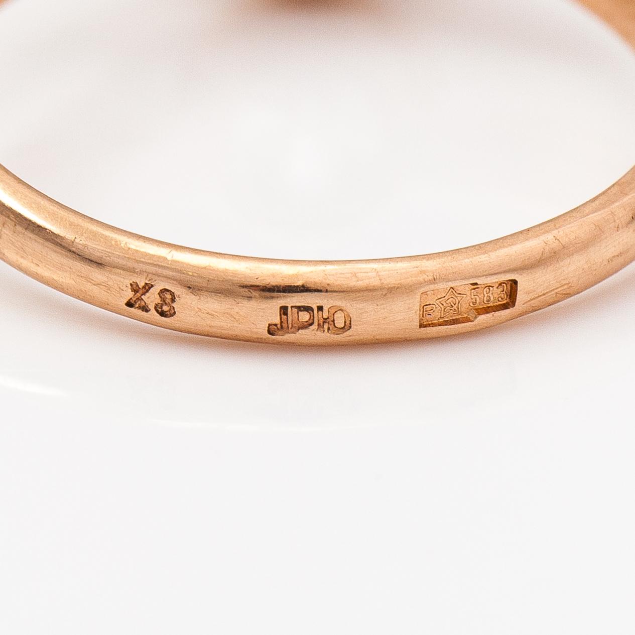 A 14K gold ring with a ca. 0.48 ct diamond. Soviet union.