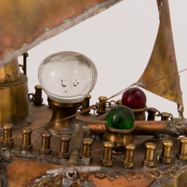 A copper and brass ship model signed B.O. -74.