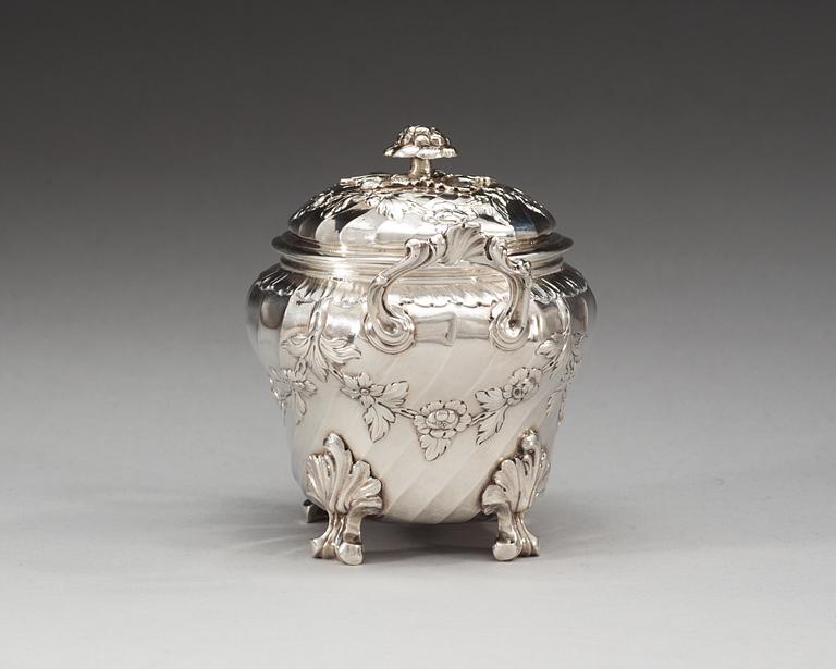 A French 18th century silver sugar-box, un identified makers mark, Grasse 1768.