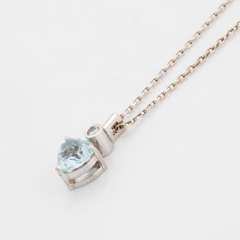 Heart shaped aquamarine and brilliant-cut diamond necklace.