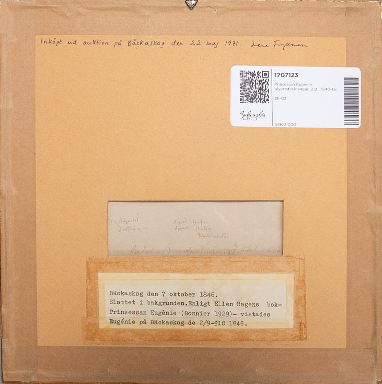 Prinsessan Eugénie, Pencil drawings, 2 pcs., 1840s.