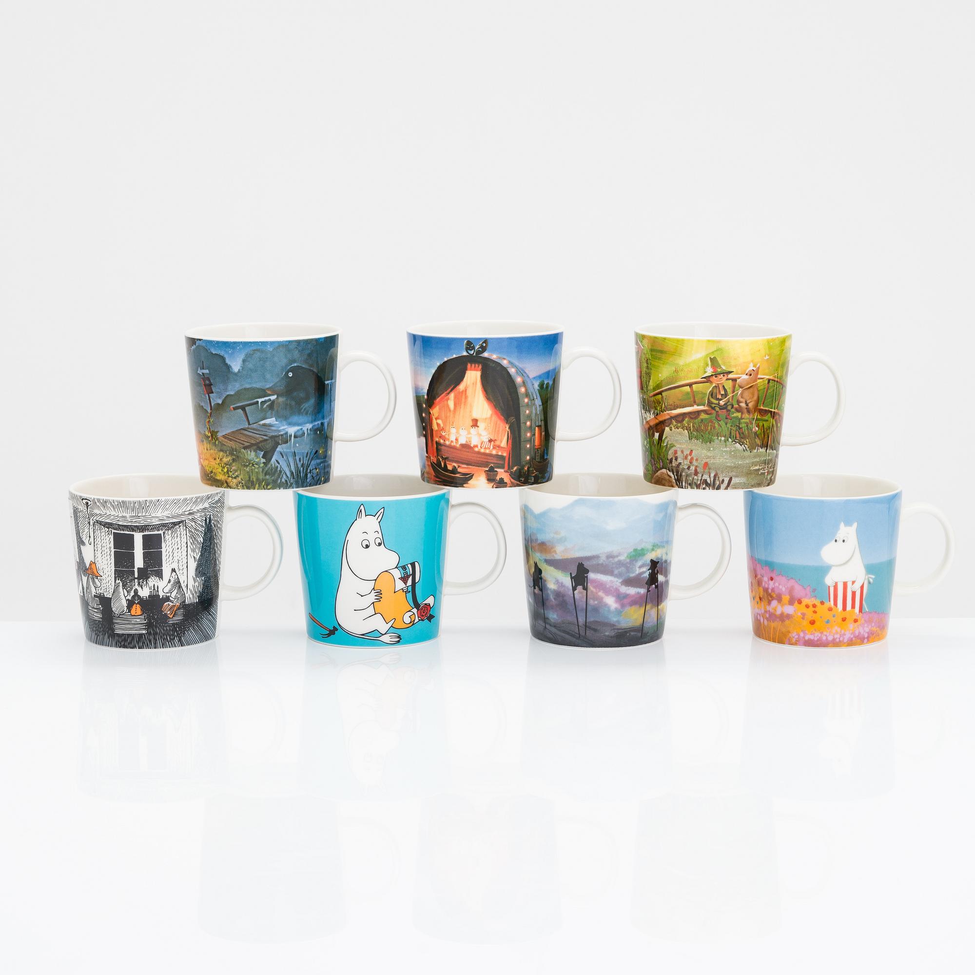 Muminmuggar, 7 st, porslin, Moomin Characters, Arabia.