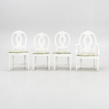 Nine similar Gustavian chairs and one armchair, Sweden, around 1800.
