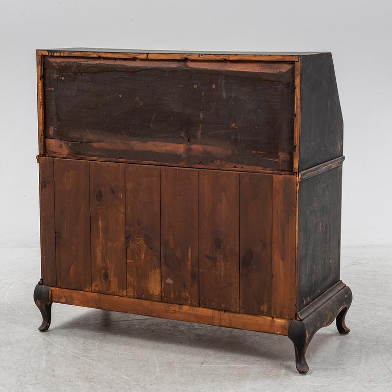 A painted oak Baroque secretaire, 18th Century.