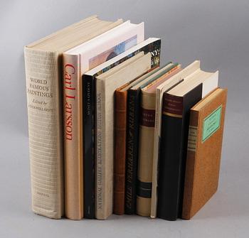 PARTI BÖCKER OCH HÄFTEN, 10 st, målerikonst, bla "Carl Larsson" Nationalmusei katalog 1992.