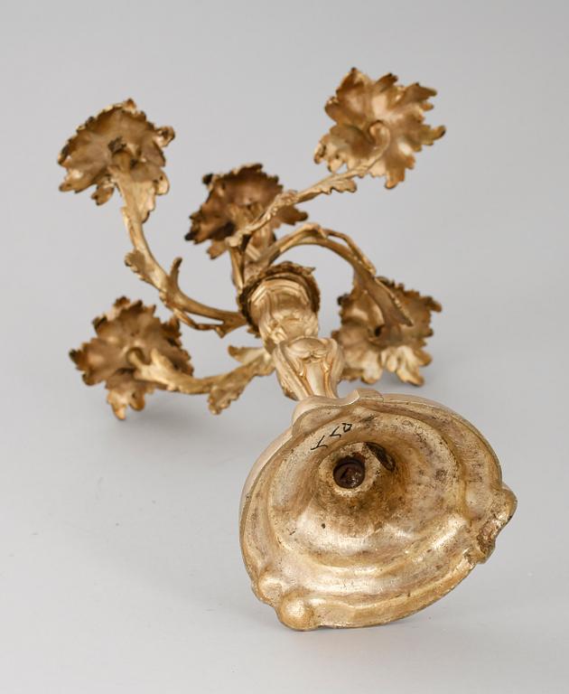KANDELABER, patinerad mässing, rokokostil, 1800-/1900-tal.