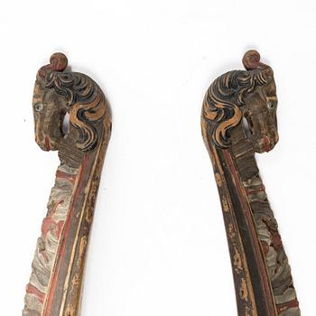 Locomotives, a pair. Folk art, Jämtland, 17th-/18th century.