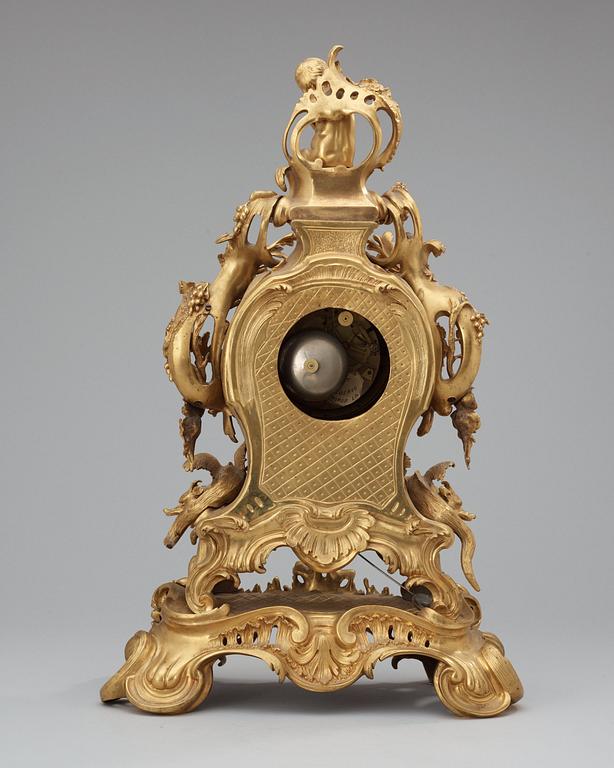 A neo Rococo 19th century gilt bronze mantel clock.