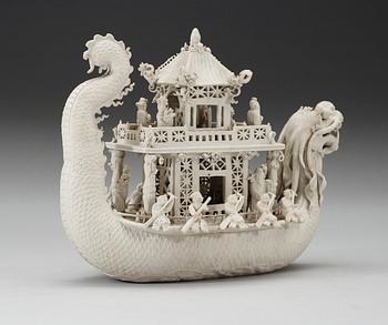 A white bisciut Dragon Boat, 19th Century.