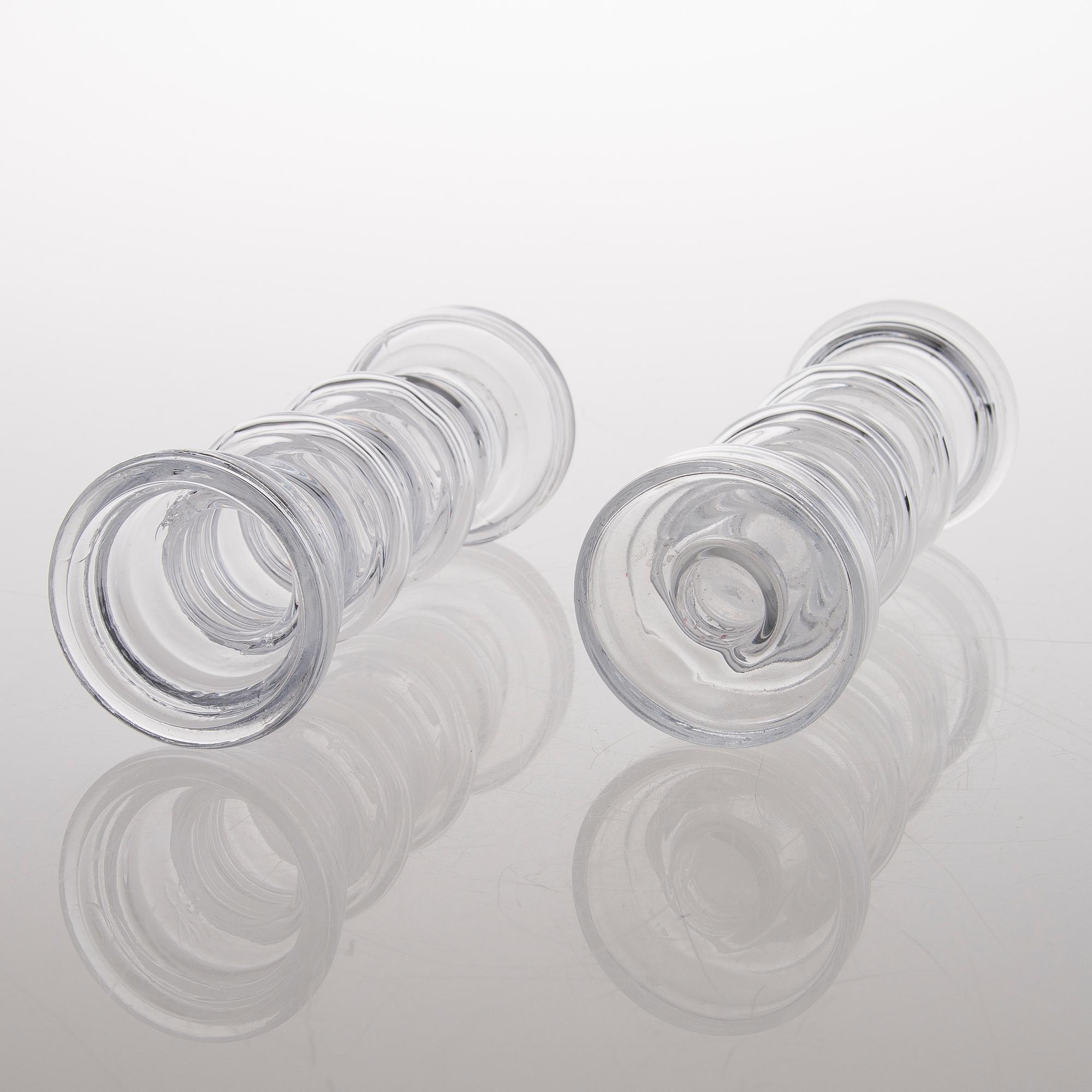 A vas and four candle holders/ vases in glass from Riihimäen Lasi, Finland 1970s.
