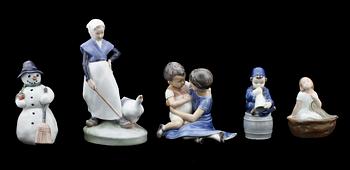 FIGURINER, 5 st, Royal Copenhagen samt Bing & Gröndahl, 1900-tal.
