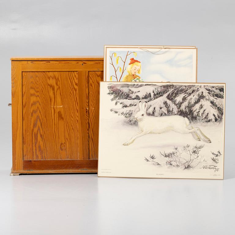 Wooden box with 53 school posters, 20th century.