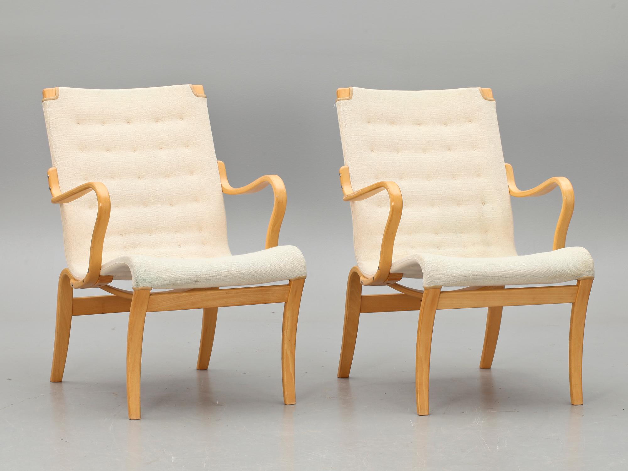 FÅTÖLJER, ett par, "Eva", Bruno Mathsson, Mathsson International, Värnamo, 1900-tal.